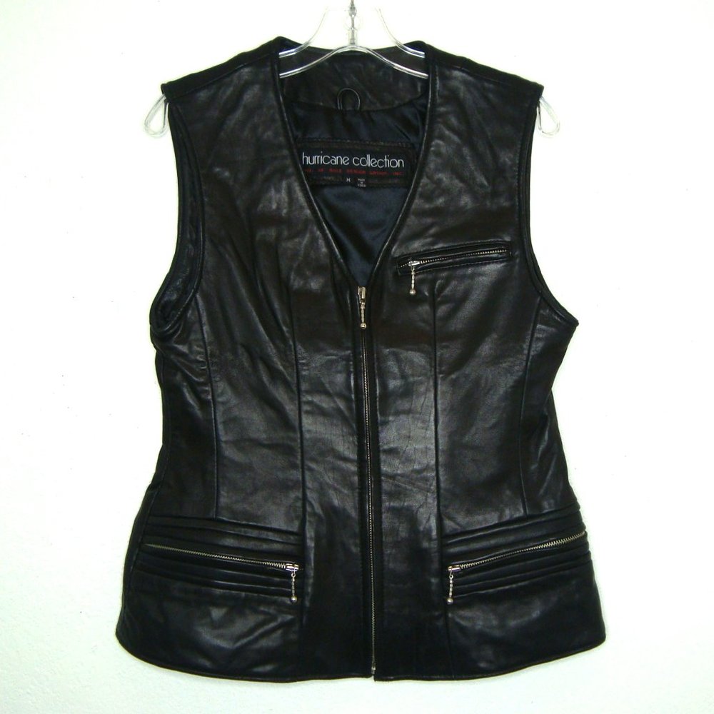 Hurricane Collection Women's Black Leather Zip-Front Vest
